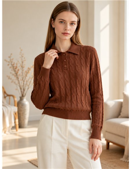 Poloshirt mit Zopfmuster