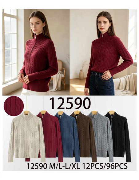 Veste en maille torsadée avec demi-zip
