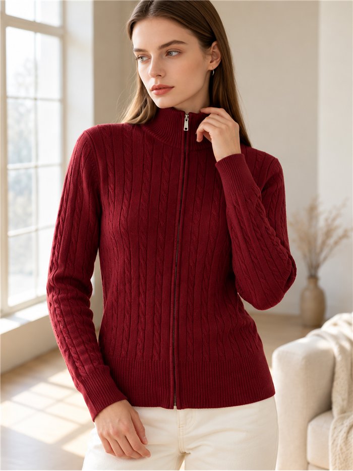 Veste en maille torsadée avec demi-zip
