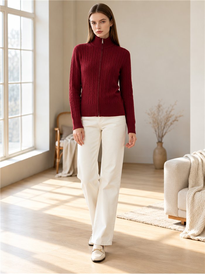 Veste en maille torsadée avec demi-zip