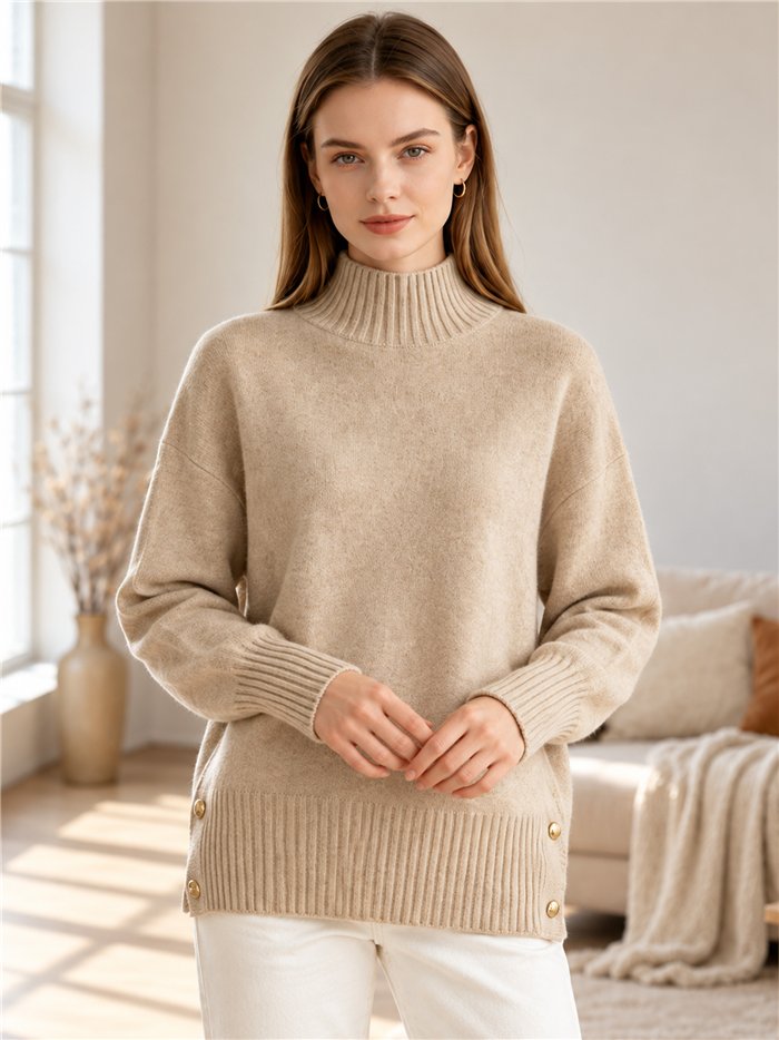 Rollkragenpullover mit seitlichen Knöpfen