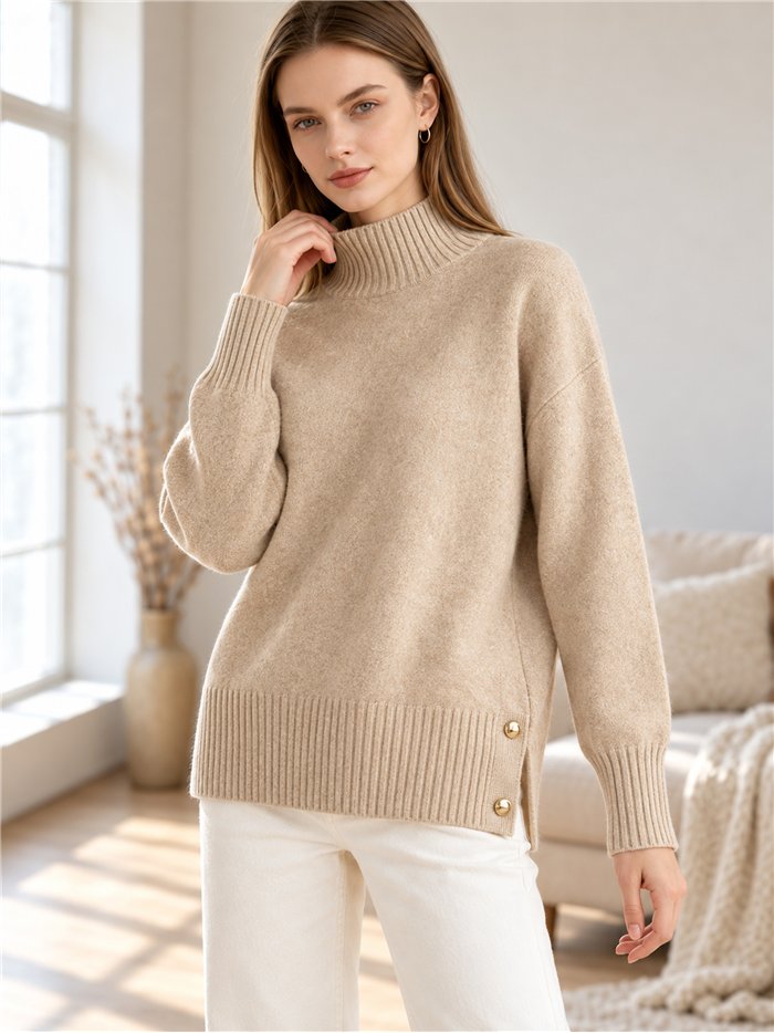 Rollkragenpullover mit seitlichen Knöpfen