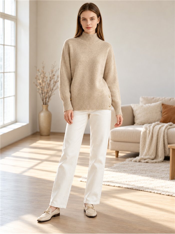 Rollkragenpullover mit seitlichen Knöpfen