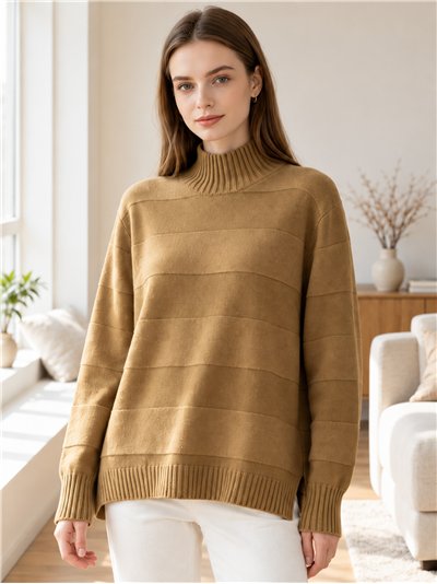 Jersey cuello alto franjas con lentejuelas