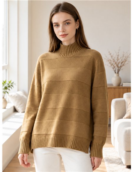 Jersey cuello alto franjas con lentejuelas