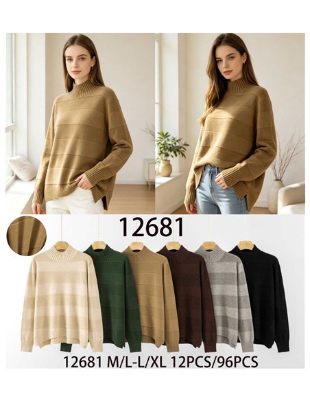 Jersey cuello alto franjas con lentejuelas