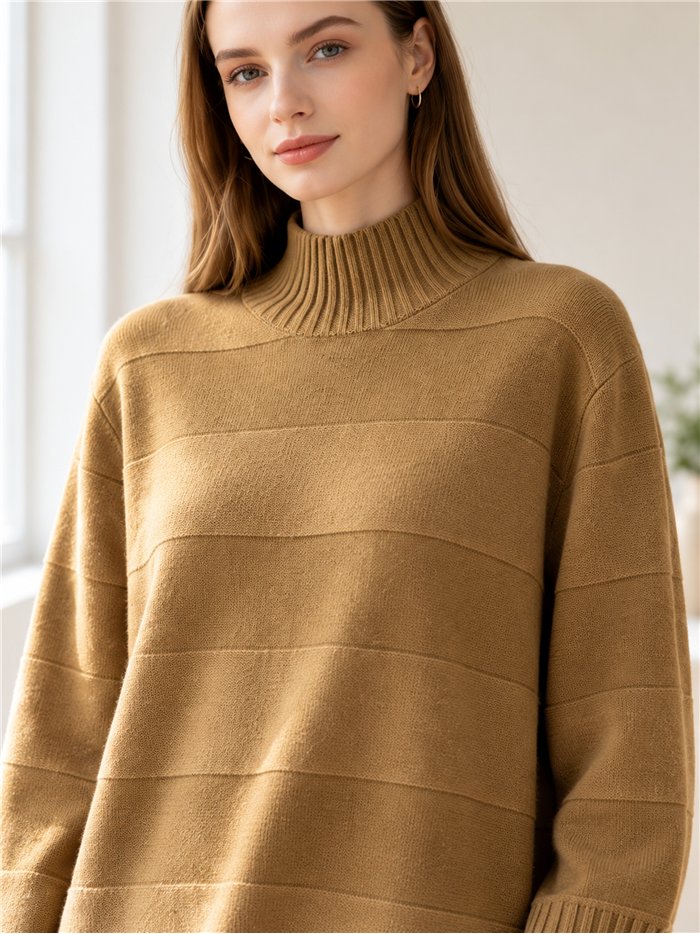 Jersey cuello alto franjas con lentejuelas