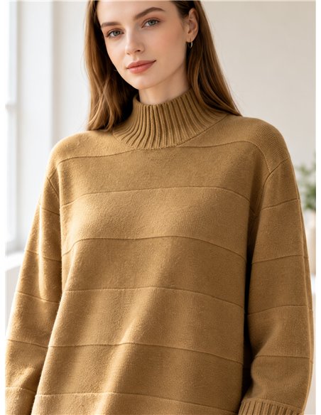 Jersey cuello alto franjas con lentejuelas