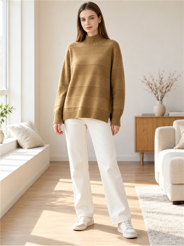 Jersey cuello alto franjas con lentejuelas