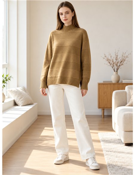 Jersey cuello alto franjas con lentejuelas