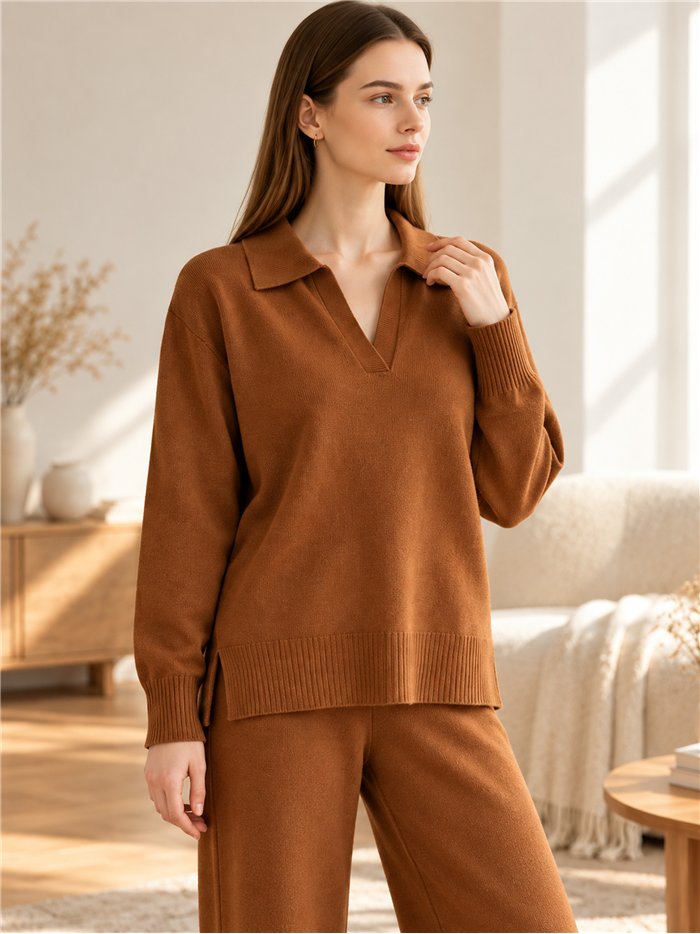 Conjunto jersey cuello polo y pantalón