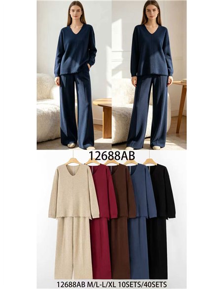 Conjunto jersey cuello pico y pantalón