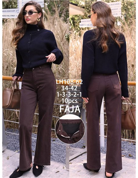 Jeans wide leg chocolate cintura con faja