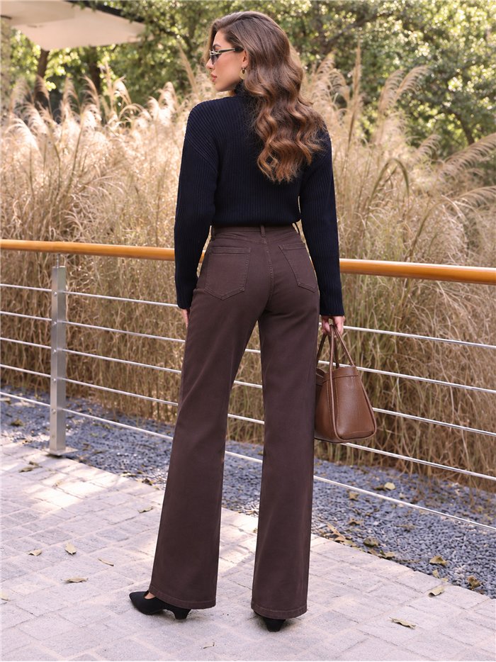 Jeans wide leg chocolate cintura con faja