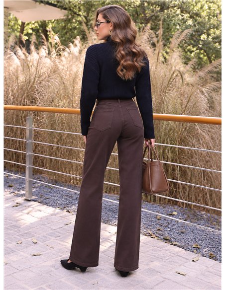 Jeans wide leg chocolate cintura con faja