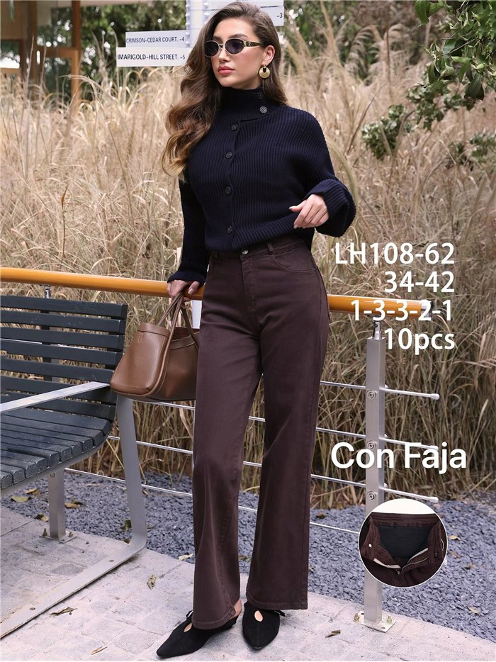 Jeans wide leg chocolate cintura con faja