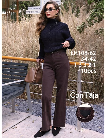 Jeans wide leg chocolate cintura con faja