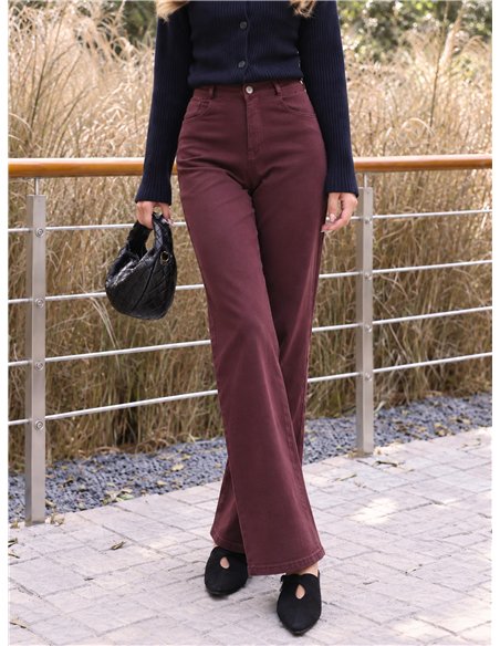 Jeans wide leg vino cintura con faja