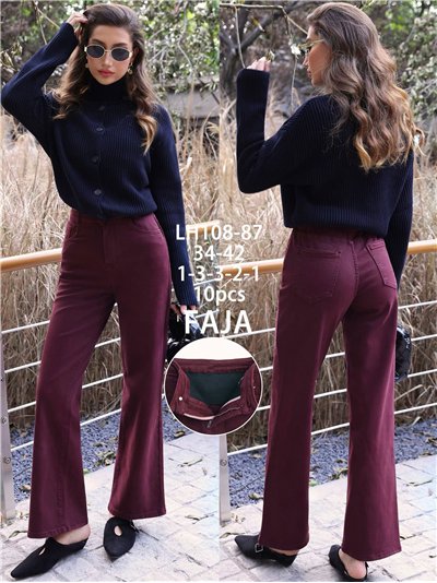 Jeans wide leg vino cintura con faja 2