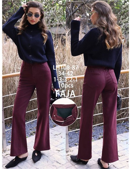 Jeans wide leg vino cintura con faja