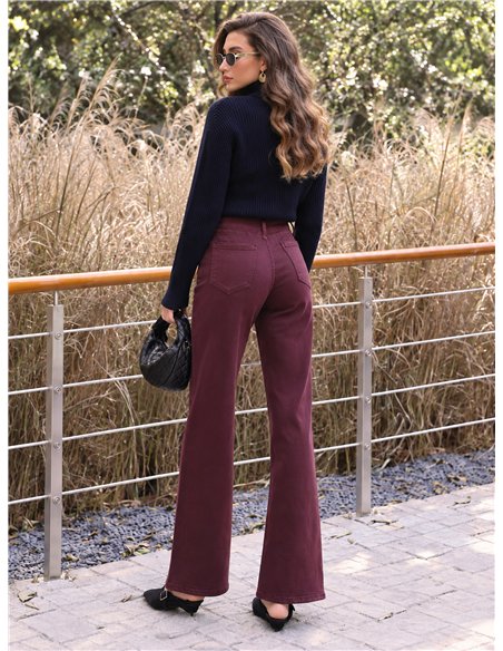 Jeans wide leg vino cintura con faja