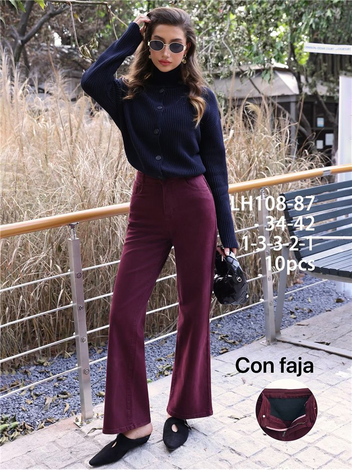 Jeans wide leg vino cintura con faja
