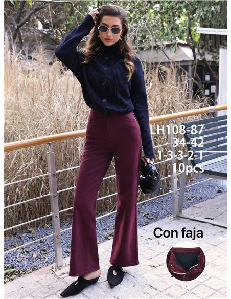 Jeans wide leg vino cintura con faja