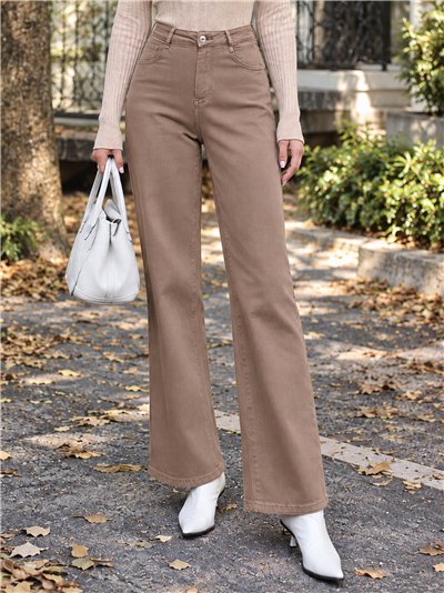 Jeans wide leg beige cintura con faja