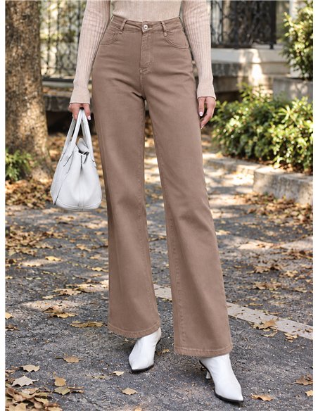 Jeans wide leg beige cintura con faja