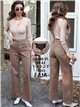 Jeans wide leg beige cintura con faja