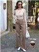 Jeans wide leg beige cintura con faja