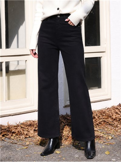 Jeans wide leg negro cintura con faja