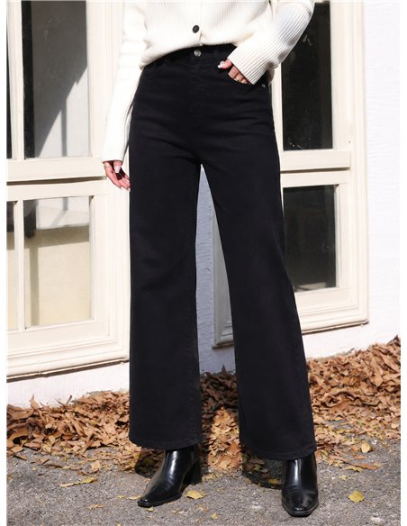 Jeans wide leg negro cintura con faja