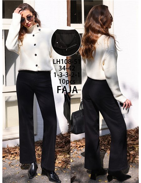 Jeans wide leg negro cintura con faja