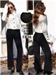 Jeans wide leg negro cintura con faja