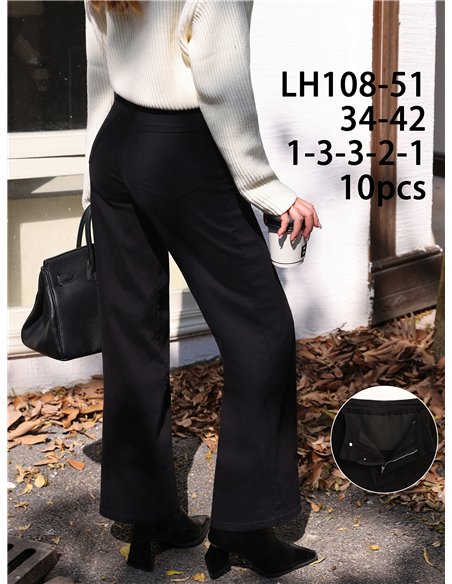 Jeans wide leg negro cintura con faja