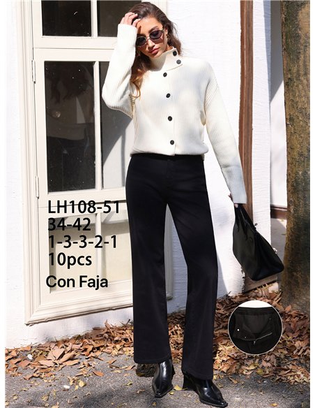 Jeans wide leg negro cintura con faja