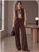 Pantalón wide leg efecto ante con botones