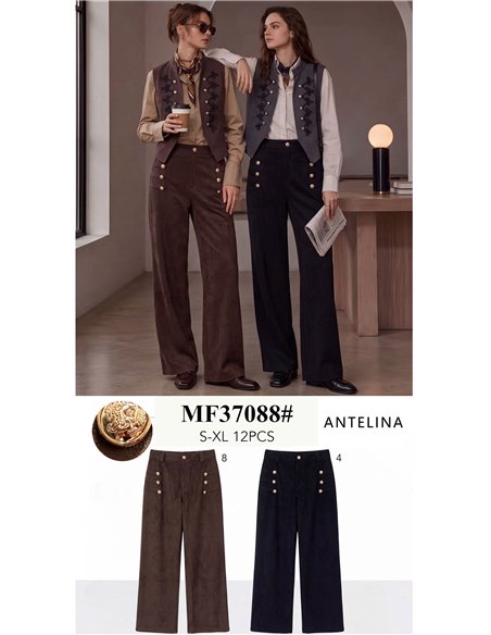 Pantalón wide leg efecto ante con botones