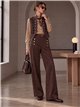 Pantalón wide leg efecto ante con botones