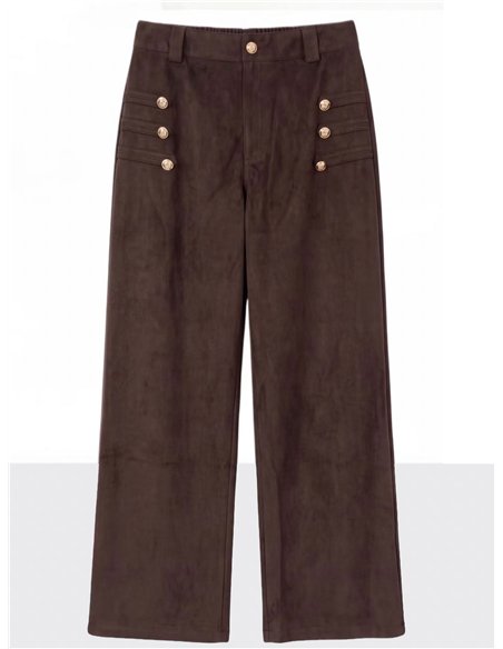 Pantalón wide leg efecto ante con botones
