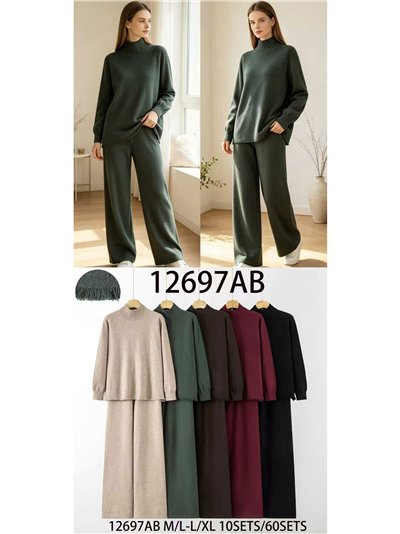 Conjunto jersey cuello alto bajo desflecado y pantalón 2