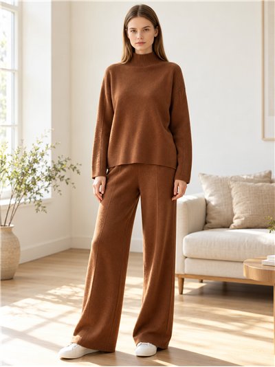 High neck sweater and knit trouser set