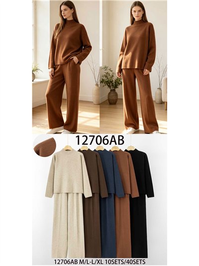 High neck sweater and knit trouser set 2