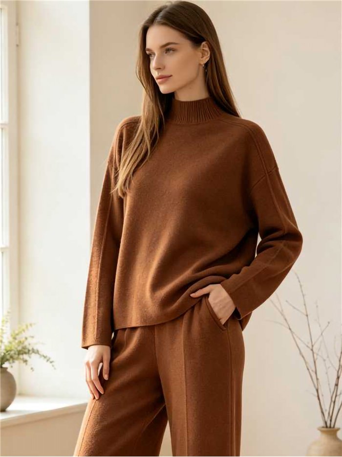 ensemble pull à col roulé et pantalon