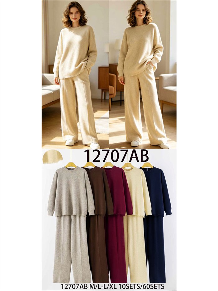 Conjunto jersey bajo desflecado y pantalón