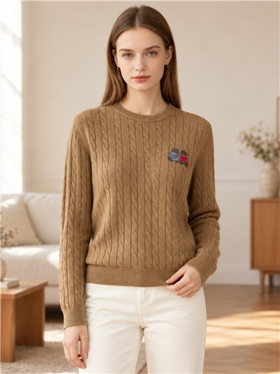 Camisa de malha trançada bordada