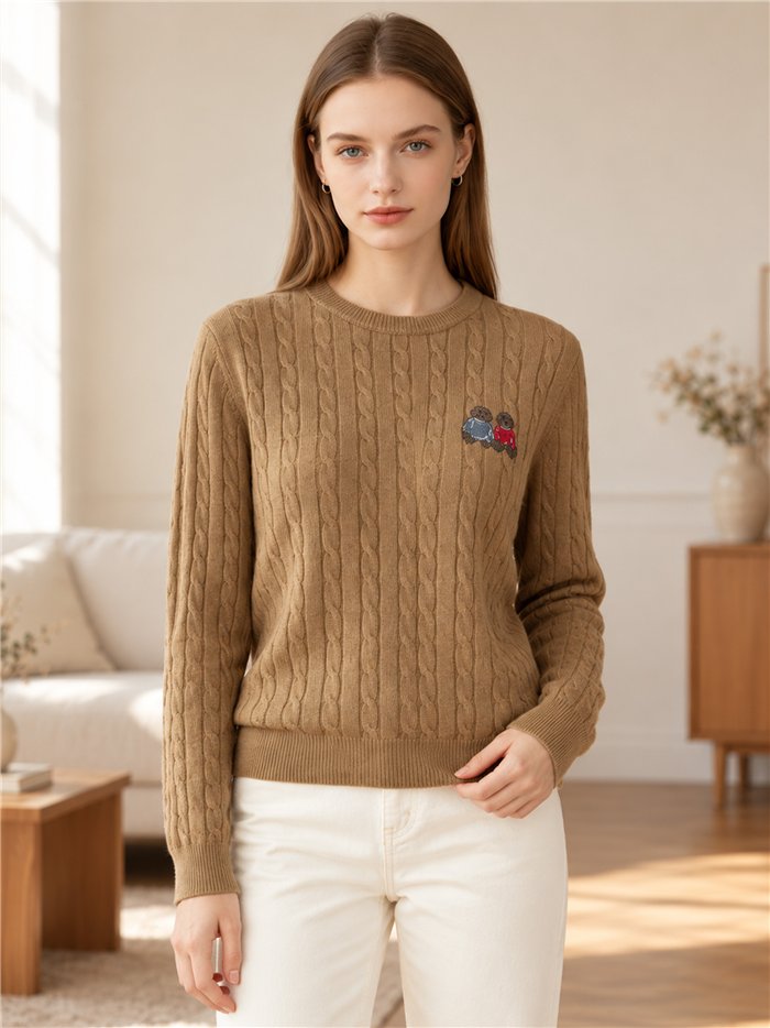 Camisa de malha trançada bordada