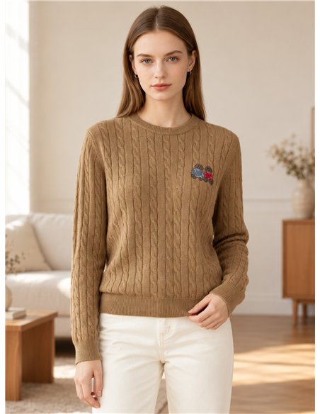 Camisa de malha trançada bordada