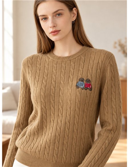 Camisa de malha trançada bordada